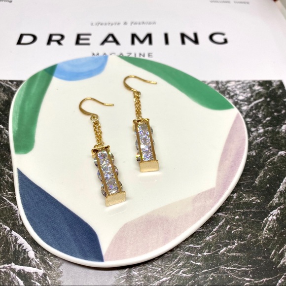 Boutique//Diamond Glass Drop Earrings - Picture 2 of 4